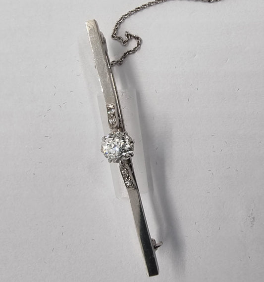 Antique 9ct White gold bar brooch